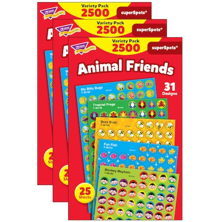 Trend Enterprises Animal Friends superSpots Stickers Variety Pack, 2500/Pack, PK3 T46915